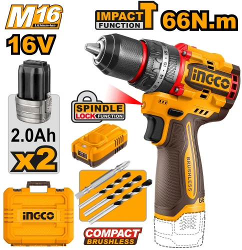 Perceuse à percussion sans fil Brushless 16V-INGCO CIDLI166062