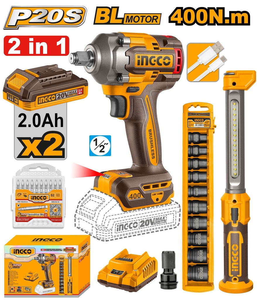 CLE A CHOC 5EN1 20V 400N.M INGCO COSLI23048