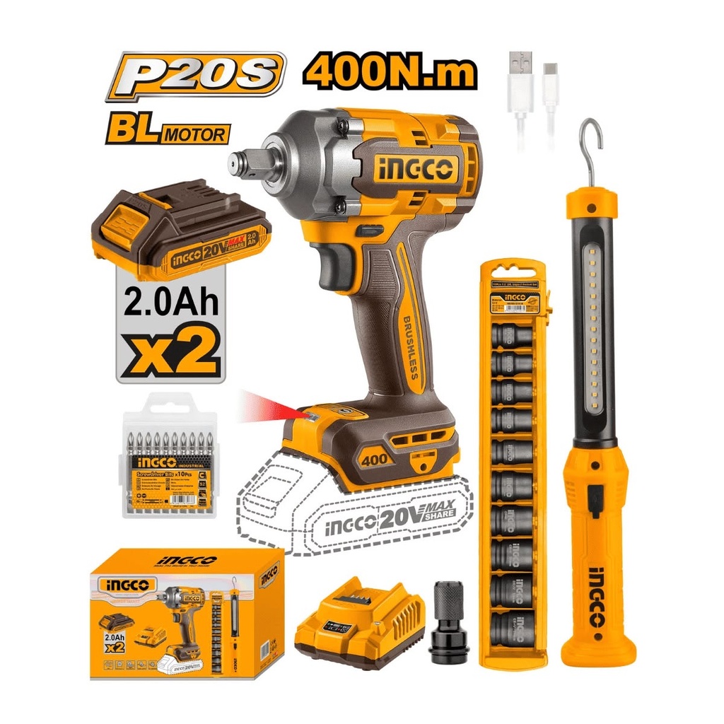 Kit clé choc INGCO combiné sans fil 400N.m COSLI23048