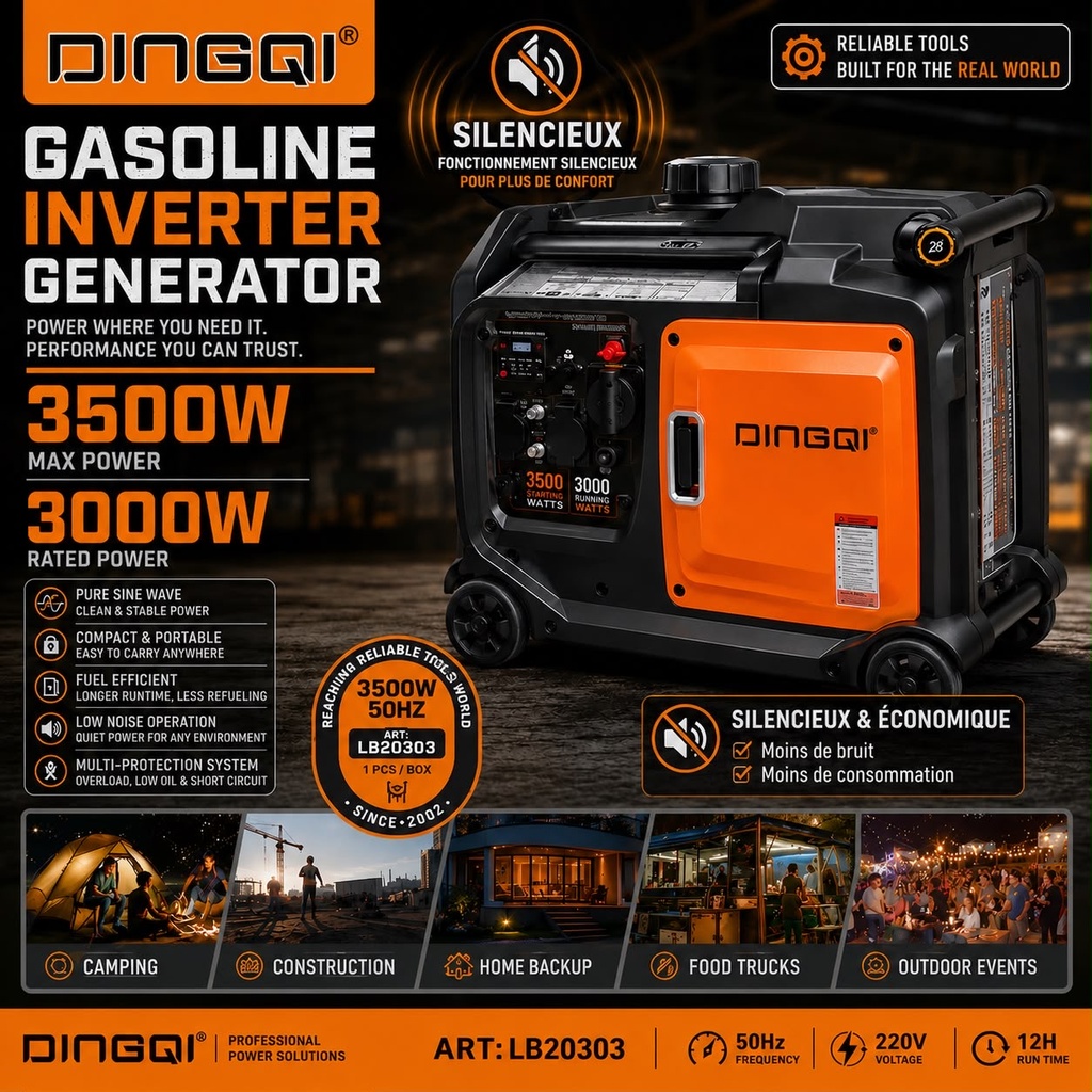 GROUPE ÉLECTROGÈNE DINGQI INVERTER SILENCIEUX 3500W