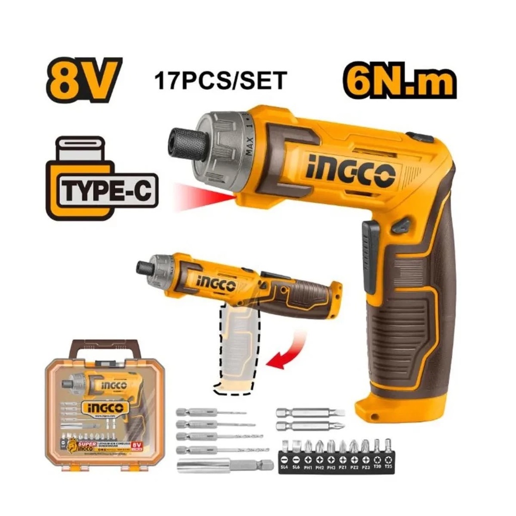 Tournevis sans fil INGCO 8 V, 6 Nm CSDLI08025
