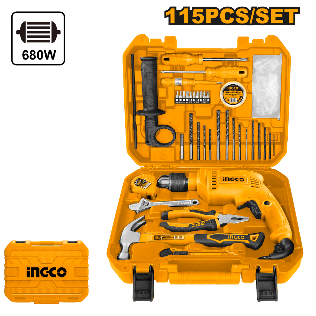 COFFRE 115PCS PERCEUSE 680W INGCO HKTHP11151