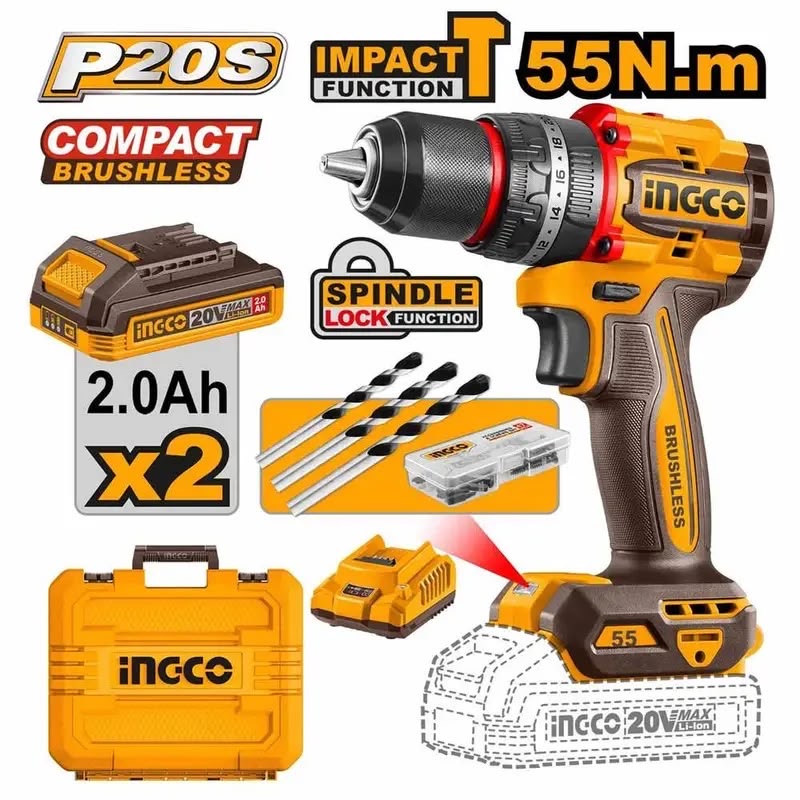 visseuse Perceuse 20V INGCO 55N.m CIDLI20558 