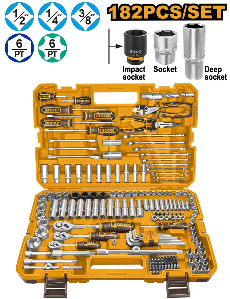 Caisse à outil 182 pcs INGCO HKTHP51828