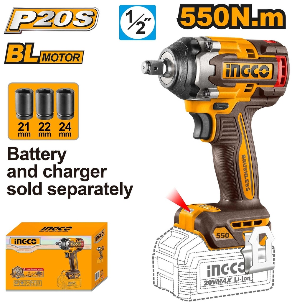 Clé À choc sans fil INGCO CIWLI20551 20V –1/2