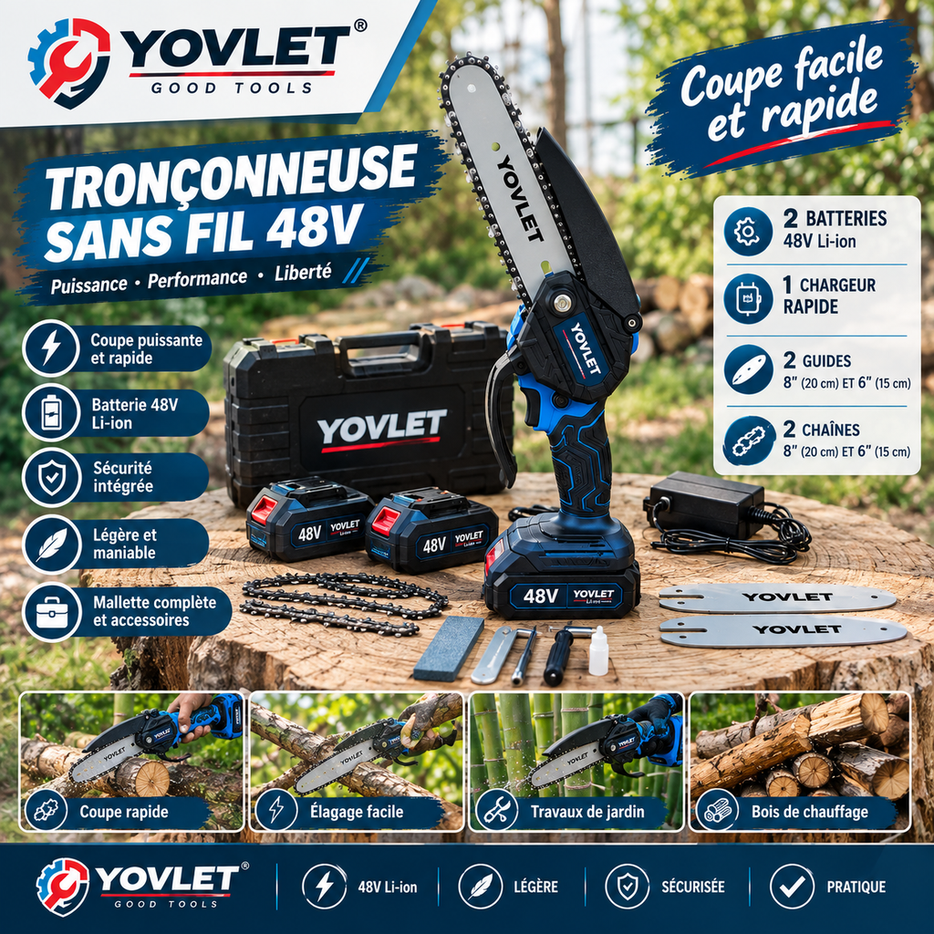 Tronçonneuse sans fil Yovlet 2 Batteries 48V