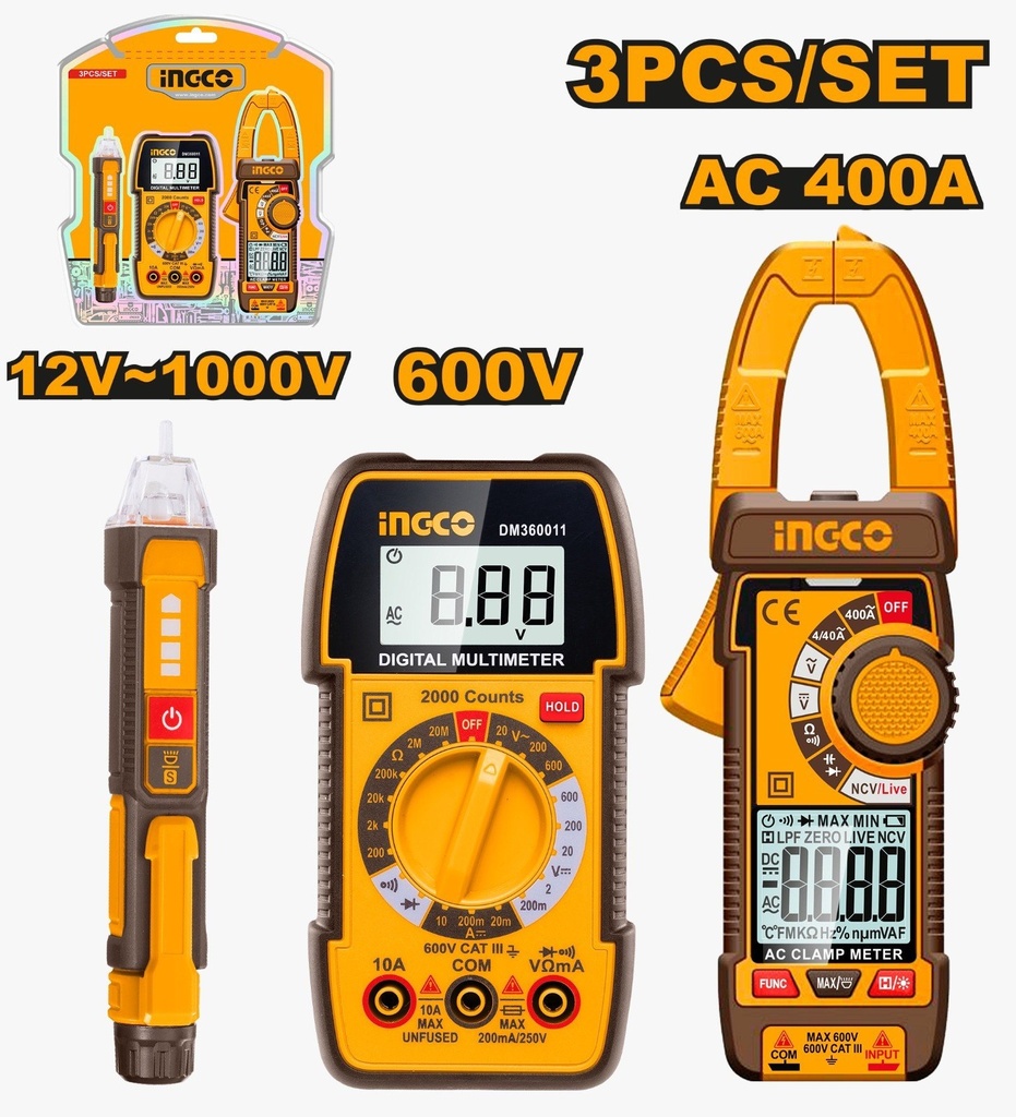 Kit de test électrique Ingco 3 pièces DM3068