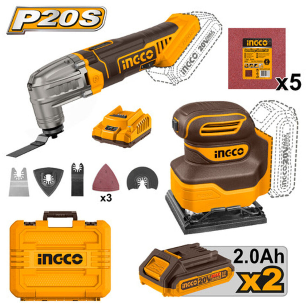 Ensemble ponceuse orbitale 20 V P20S + outil multifonction 20 V 