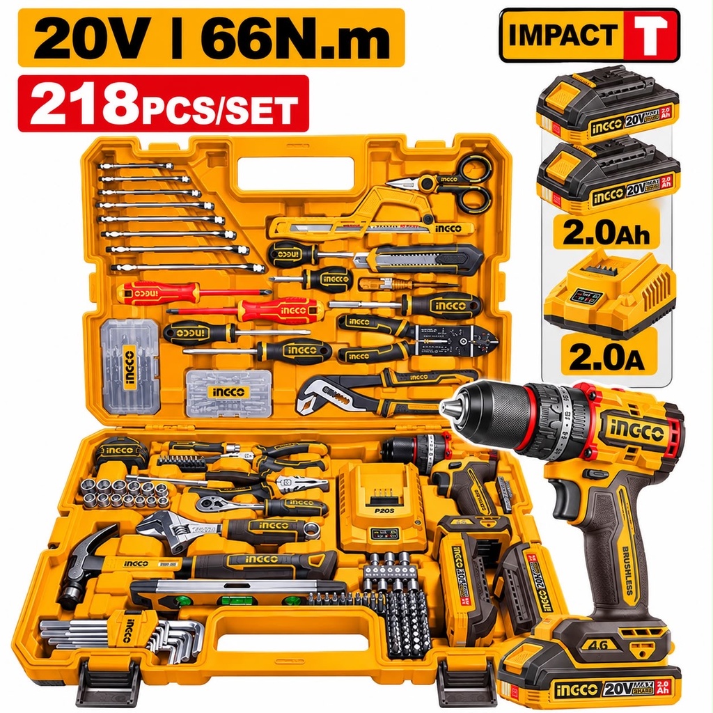 Coffret d'outillage complet 218 pièces INGCO 20V