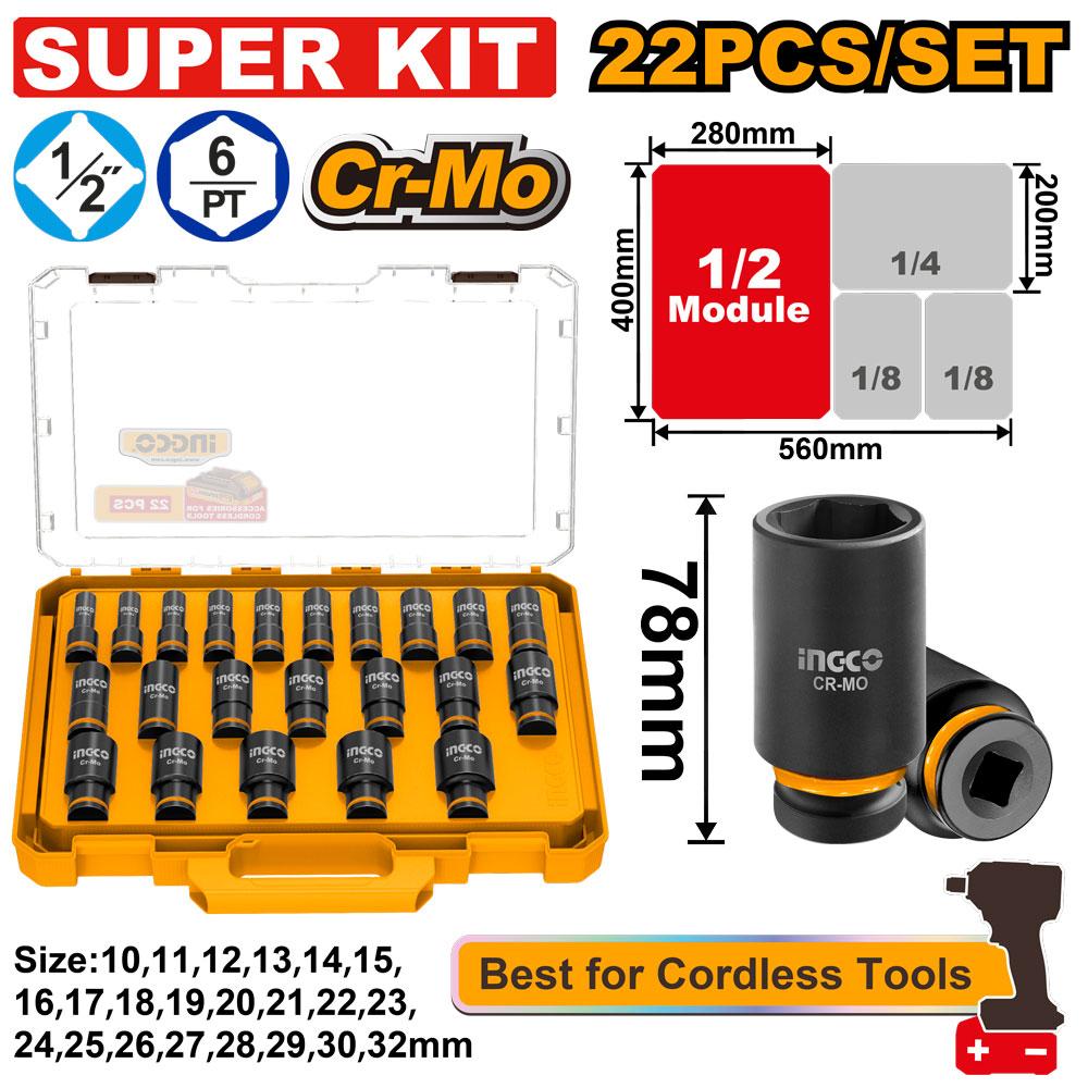 Coffret de Douilles à Choc 22 Pièces (INGCO-HKISSD12226L