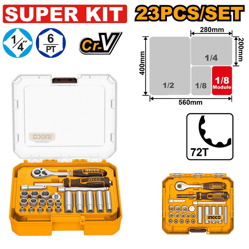 Coffret de Douilles et Clé à Cliquet 23 Pièces (INGCO)