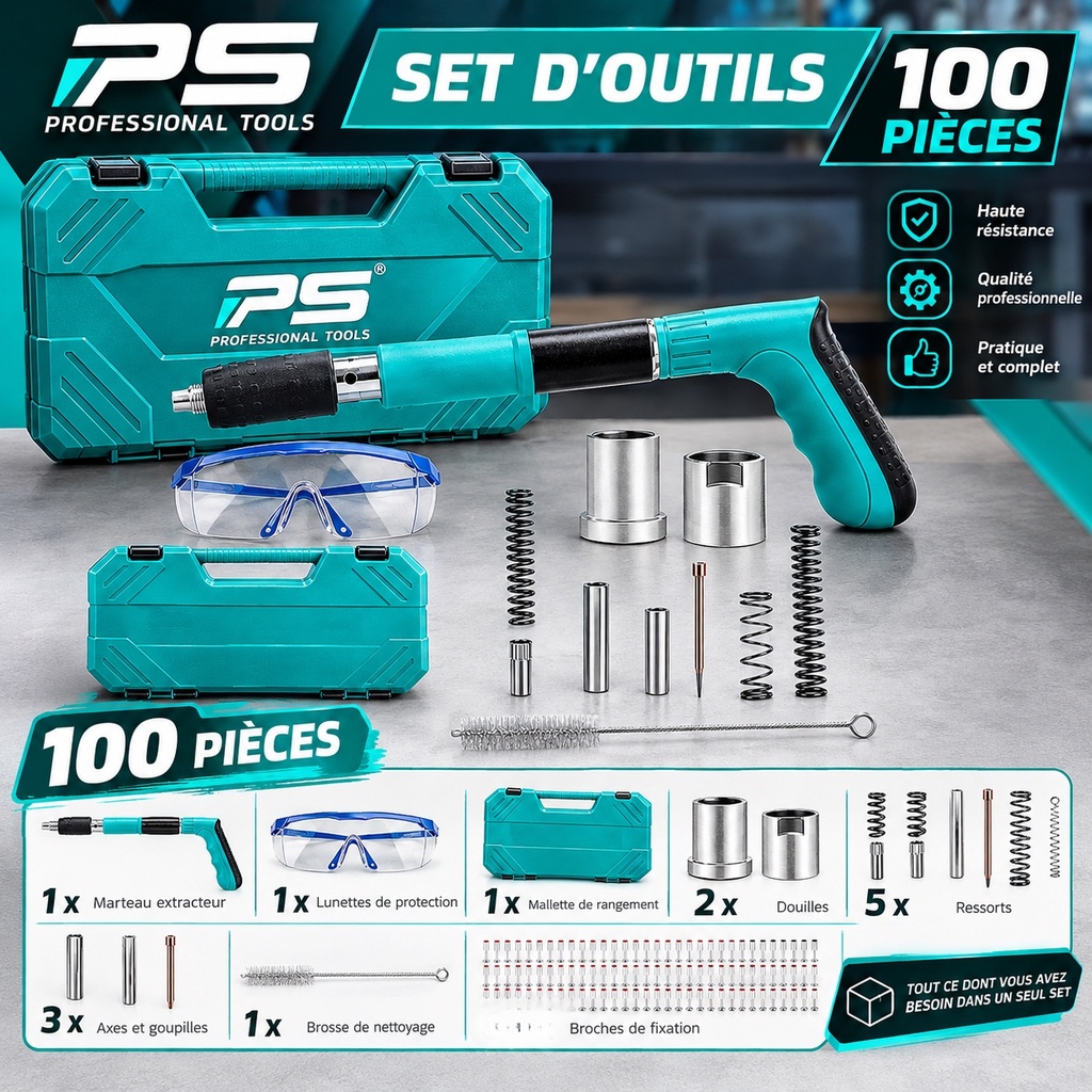 Kit Pistolet à Clous Manuel avec 100 Clous 