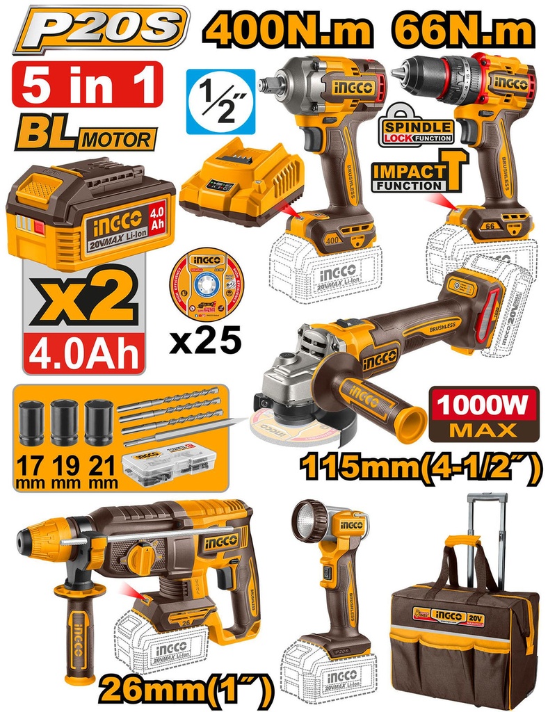 Kit 5 piéces sans fil INGCO - CKLI2059