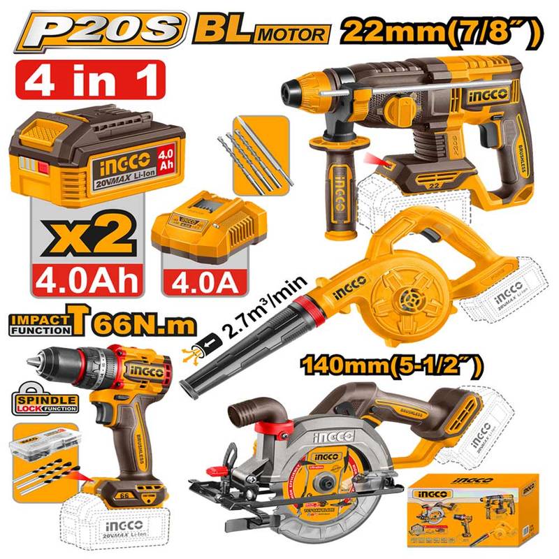 Kit Combo Sans Fil 20V 4 Machines INGCO COSLI250695