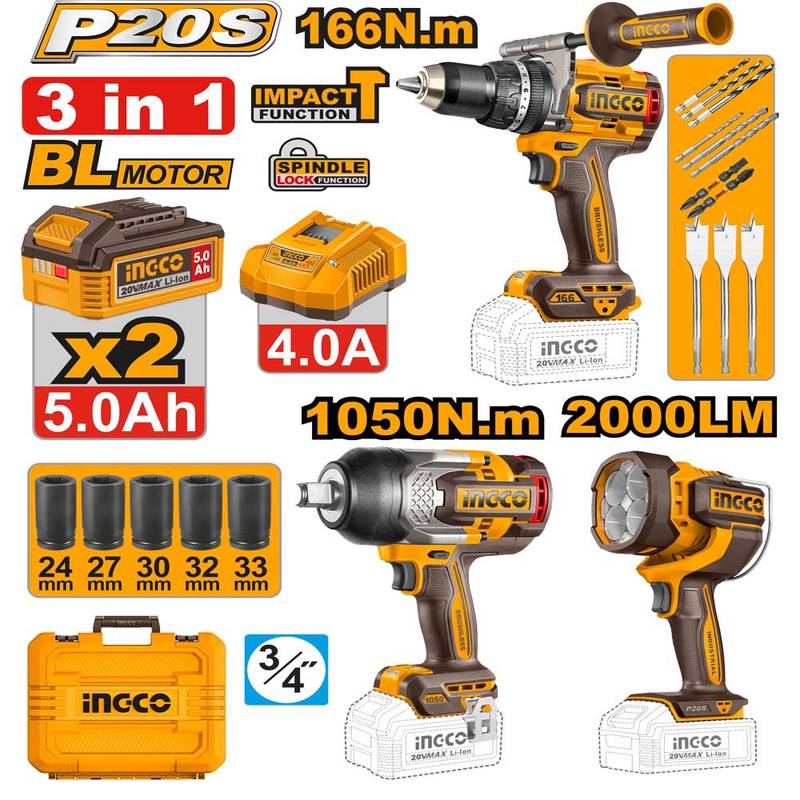 Kit Combo Sans Fil 20V Professionnel INGCO COSLI250882