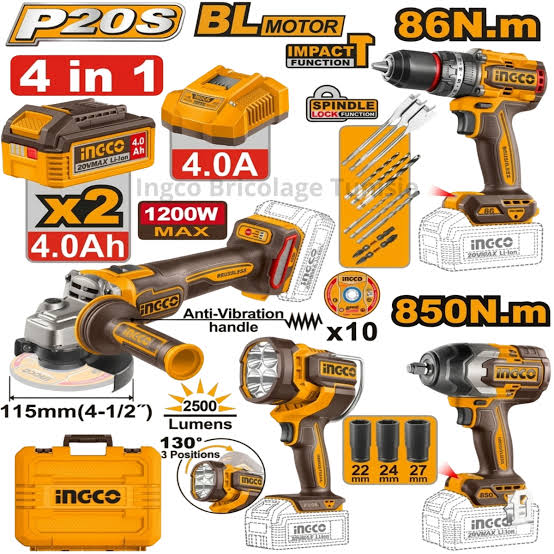 Kit combo INGCO 20V (4 en 1)-COSLI251192