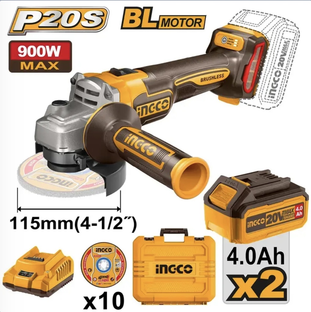 T/MEULE A DISQUE 20V 4.0AH BRUSHLESS INGCO CAGLI211542