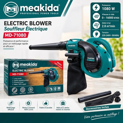 SOUFFLEUR ASPIRATEUR 1080W MEAKIDA 