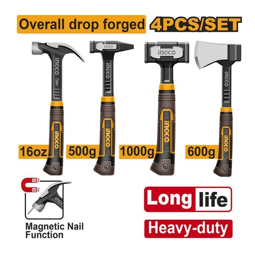 Set de 4 marteaux (kit 4 en 1)-INGCO HCH9004L