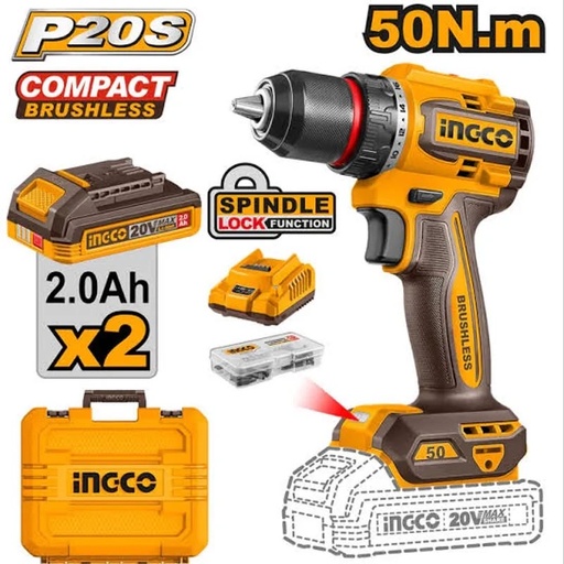 Perceuse-Visseuse Sans Fil INGCO CDLI205062 – Brushless 20 V | 50 N·m