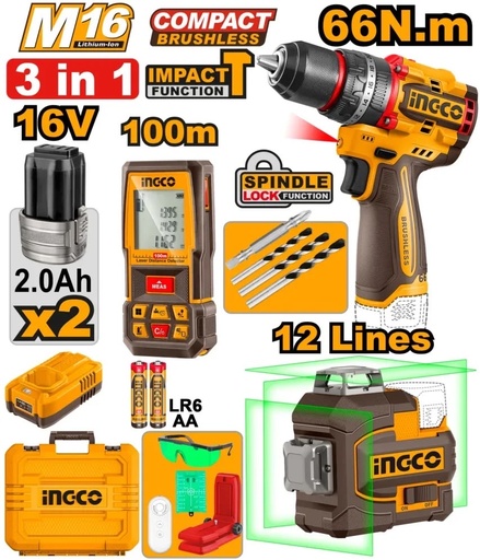 Ensemble de 3 outils sans fil Niveau laser COSLI250995