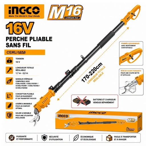 Perche d’extension pliable pour secateur 16V