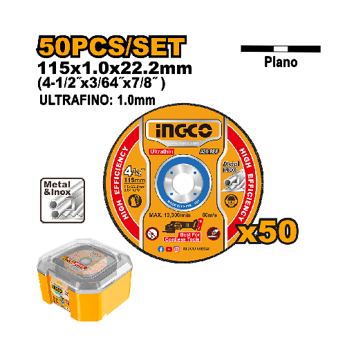 Coffret de 50 Disques de Tronçonnage Ultra-Fins INGCO (115 mm)