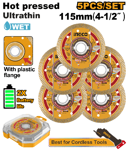 Jeu de 5 Disques Diamantés Ultra-Fins INGCO (115mm)