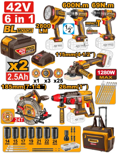 Coffret d’outils sans fil INGCO COSLI260496 (6 pièces)