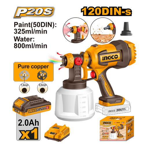 CORDLESS SPRAY GUN INGCO SPRAYING PRESSURE CSGLI20042