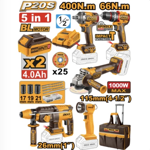 KIT 5 PIECES INGCO CKLI2059