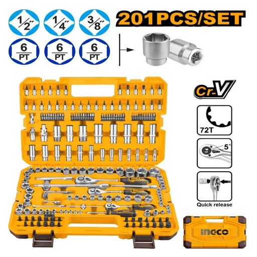 Coffret d’outils 201 pièces (Industrial)- INGCO HKTS082016