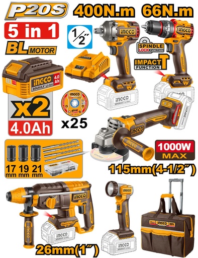 Kit 5 piéces sans fil INGCO - CKLI2059