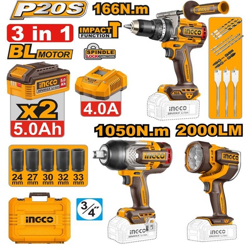 Kit Combo Sans Fil 20V Professionnel INGCO COSLI250882